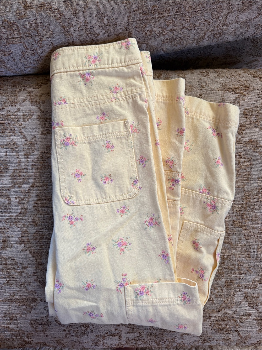 Zara Pale Yellow Floral Cargo Pants